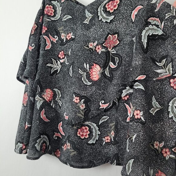 Torrid Georgette Layered Crisscross Cami Tank Top Black Floral Dot 0X - Picture 4 of 9